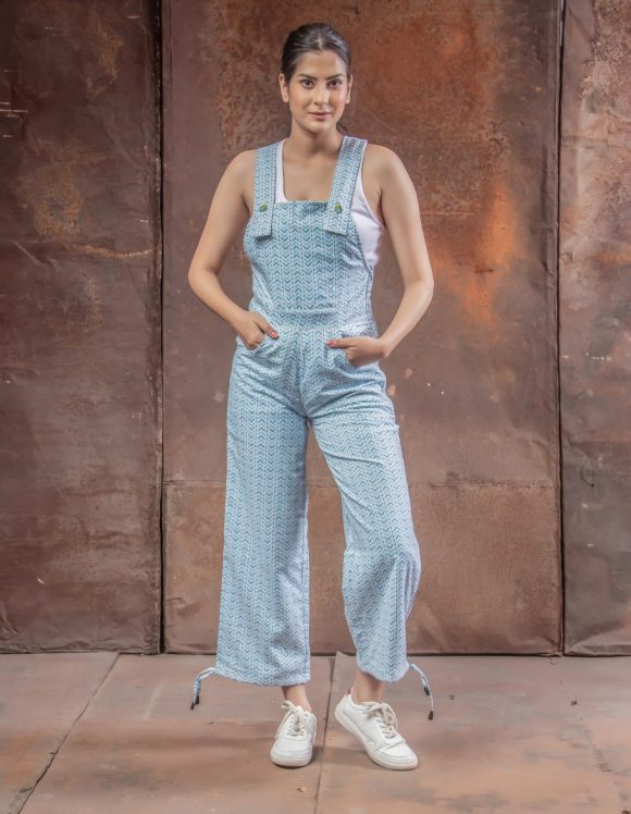 So Supercute & Adorable South American  Influence Intricate Geometrical Print Jumpsuit Featuring Denim Style Pockets