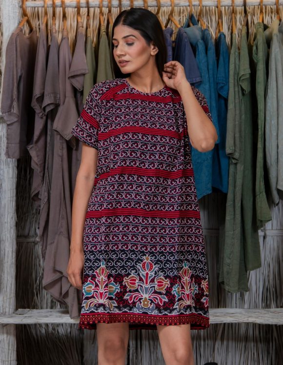 Take Me To The Retro Summer Vacation Spanish Influence Bohemian Floral Motive Dress Featuring Drtawstrings