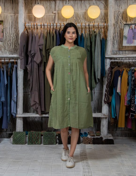 Showering Inner Peace And Happiness Moroccan Influence Bohemian Dress Featuring Vintage Wash And Printed Handmade Fabric Buttons