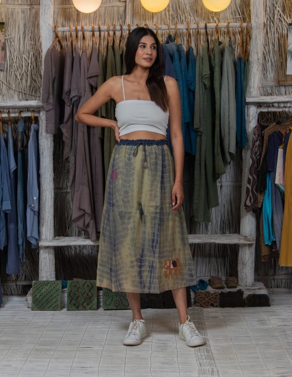 Seriously Tangled Up In Happy Thoughts South American Inspiration TWO WAY WEARABLE Bohemian Hand Embroidered Dress Cum Skirt Featuring Shibori Wash