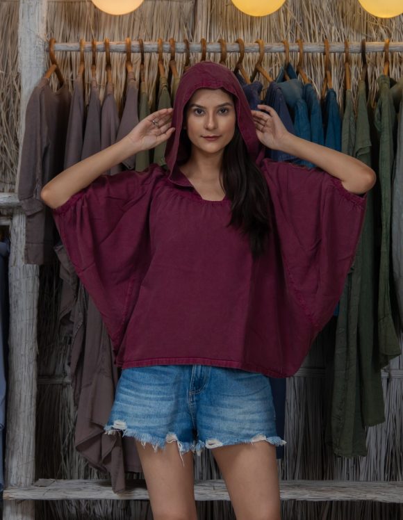 Weekend Summertime Brunch At Cannes French Influence Oversize Styled Bohemian Poncho Featuring Stylish Hood And Vintage Wash