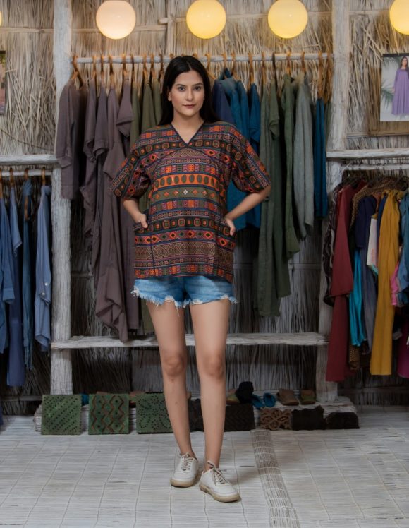 Let's Go Club Hopping Moroccan Influence African Print Pullover Featuring Stylish Pockets