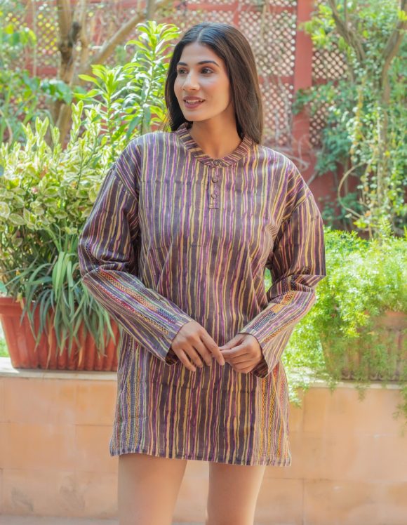 Catching That Summer Holiday Feeling Moroccan Influence Hand Block Printed STRIPED Dress Featuring BEAUTIFUL Intricate Hand Embroidery
