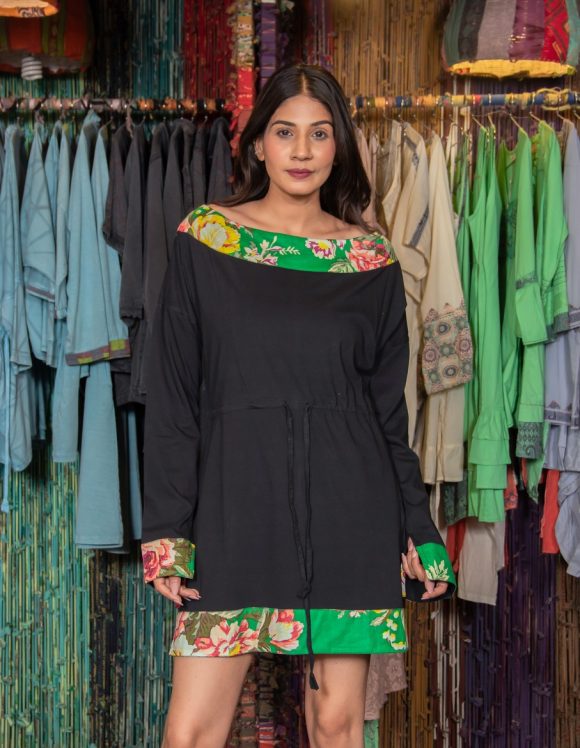 Getting Ready For The Wild Winter Sunset Moroccan Influence bohemian Knit Dress Featuring Rain Forest Print Detailing