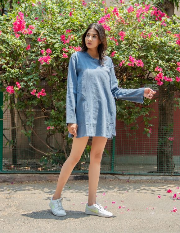 Beyond The Shades Of Style And Elegance French Influence Wrap Short Dress Featuring DENIM Vintage Wash