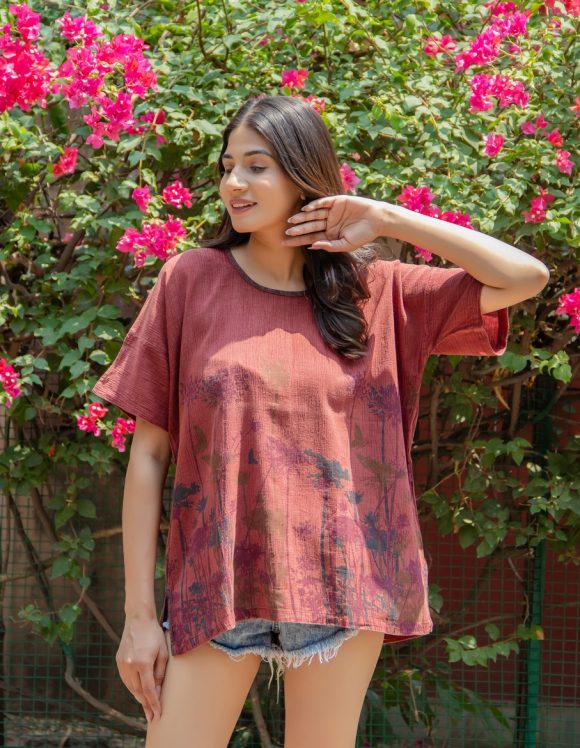 Wrapped In Elevated Style and Grace  Moroccan Influence Colourful TREE Print Bohemian Pullover Featuring Oversize Styling