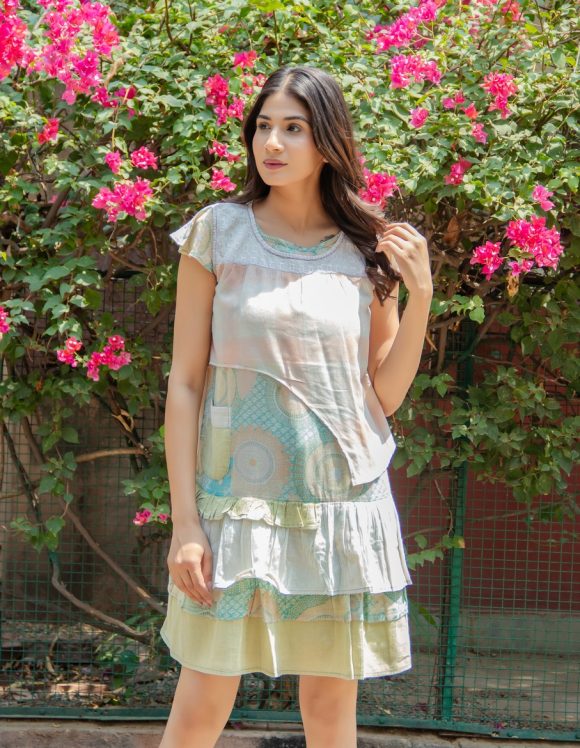 Take Me To The Retro Summer Vacation Spanish Influence Bohemian LAYERED Dress Featuring Vintage Wash And Embroidery Detailing