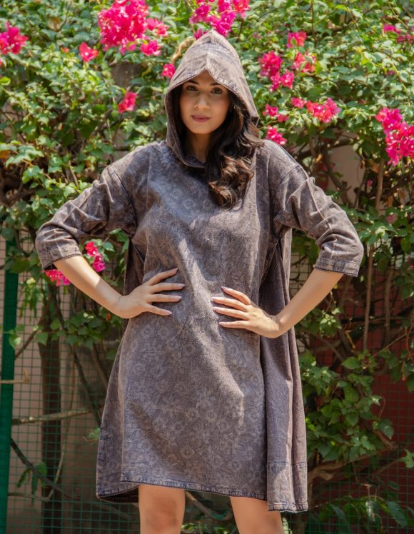 Next Level City Perfection Spanish Influence HAND BLOCK PRINTED Bohemian Dress Featuring Cute Hood And Lace Trim Detailing