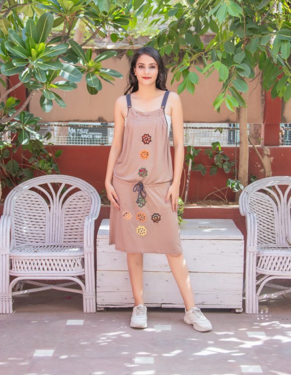 Sizzling With Style And Comfort South American Influence Bohemian Knit Jumpsuit Featuring Colourful Hand Appliqué And Length Adjustable Shoulder Straps