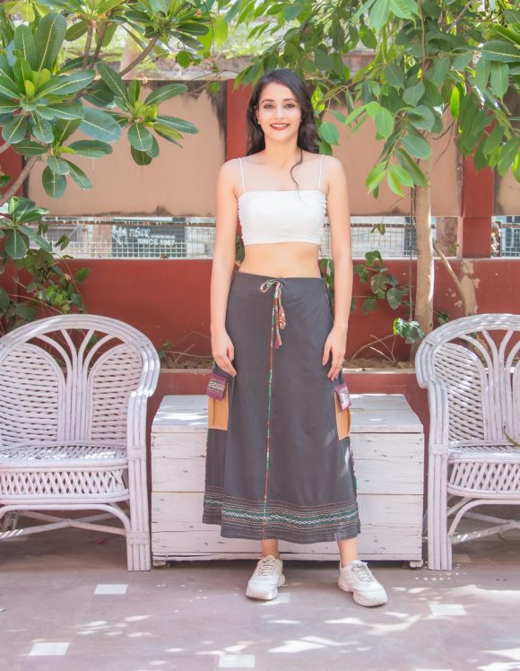 Soaring With Storm Of Grace And Hustle South American Inspired Vintage Bohemian Knit Skirt Featuring Intricate Embroidery And Cute Pockets