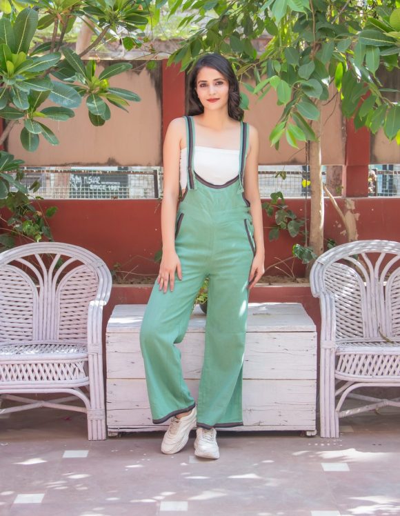 Crushing It With Fame And Glitter Spanish Influence Solid Color Detailing Bohemian Jumpsuit Featuring Length Adjustable Shoulder Straps And Cute Pockets