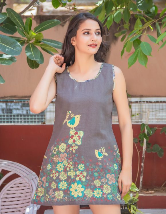 Seriously Sweet And Retro Moroccan Influence Moroccan BIRD PRINT Retro Dress Featuring Vintage Wash And Floral Print Detailing