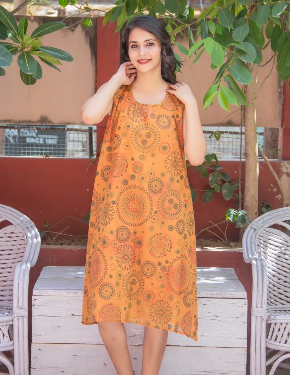 Ravishing And Glamorous Moroccan Influence Psychedelic Circular Print Bohemian Dress Featuring Retro Vibes