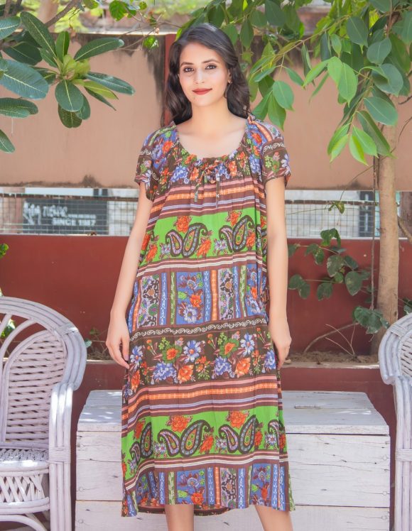 Fearlessly Cute & Lovely Spanish Influence Colourful Floral Print Retro Dress Featuring Cute Neck Drawstrings And Oversize Styling