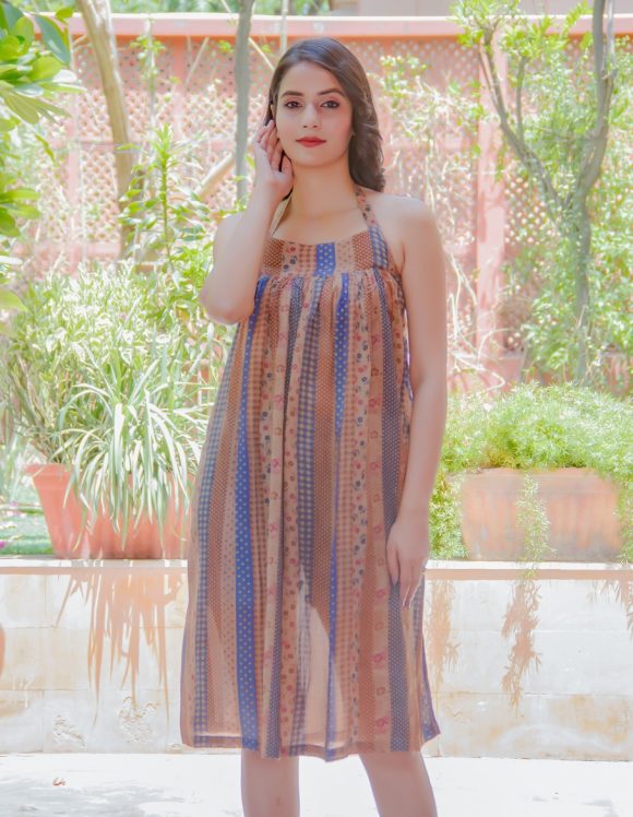 Catching The Glimpse Of A Weekend Breeze Spanish Influence Halter Neck  Printed Autumn Dress Featuring Geometrical Print