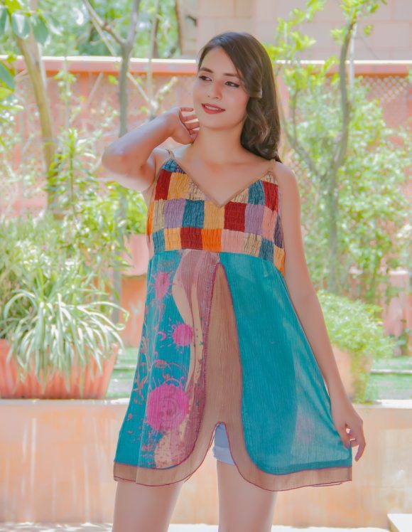 Putting My Best Autumn Memories Together Moroccan Influence Bohemian HOLI PRINT Vintage Dress Featuring patchwork with smocking detailing