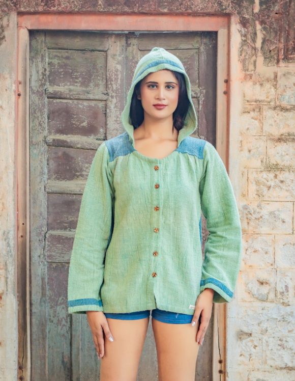 Having A Perfect Luxe Life  Spanish Influence Warm Hooded Jacket Featuring Contrast Colour Detailing And Vintage Wash