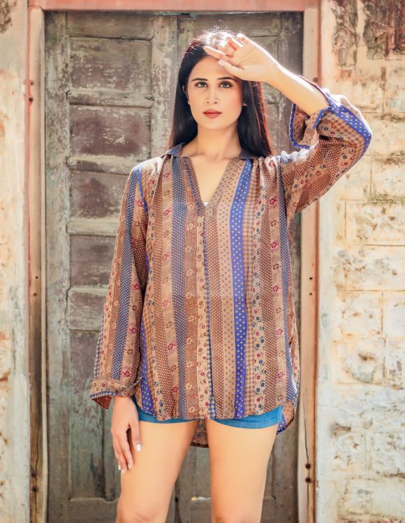 Timeless Sheen Of Success Moroccan Influence Bohemian Oversize Styled Shirt Dress Featuring Stylish Vintage Print