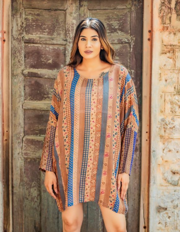 So Cool For The Winter Picnic Trip Spanish Influence Oversize Styled COCOON Dress Featuring Vintage Print
