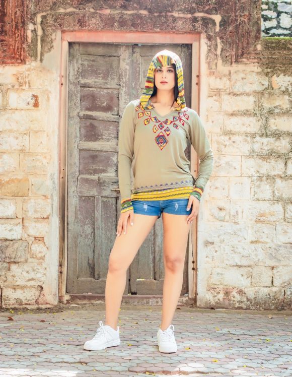 Ready For The Las Vegas Trip Egyptian Influence HOODED Pullover Featuring Colourful Embroidery And Appliqué