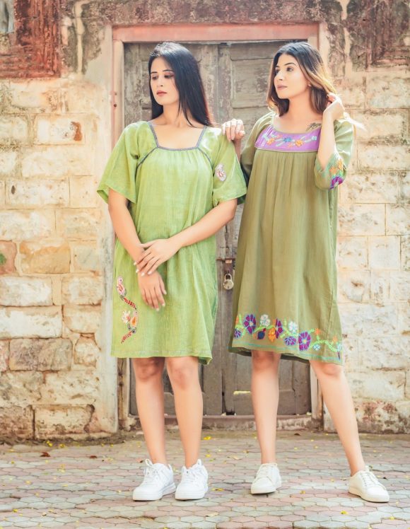 With A Splash Of Bohemian Look French Influence Colourfully Embroidered Bohemian Dress Featuring Vintage Wash