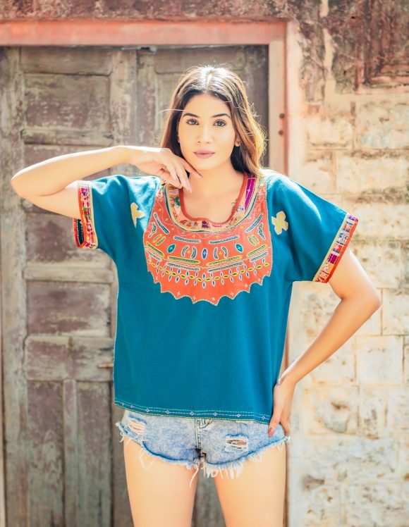 It's A Wild Wonderful World Spanish Influence Bohemian Intricately Appliquéd Pullover Featuring Retro Oversize Styling