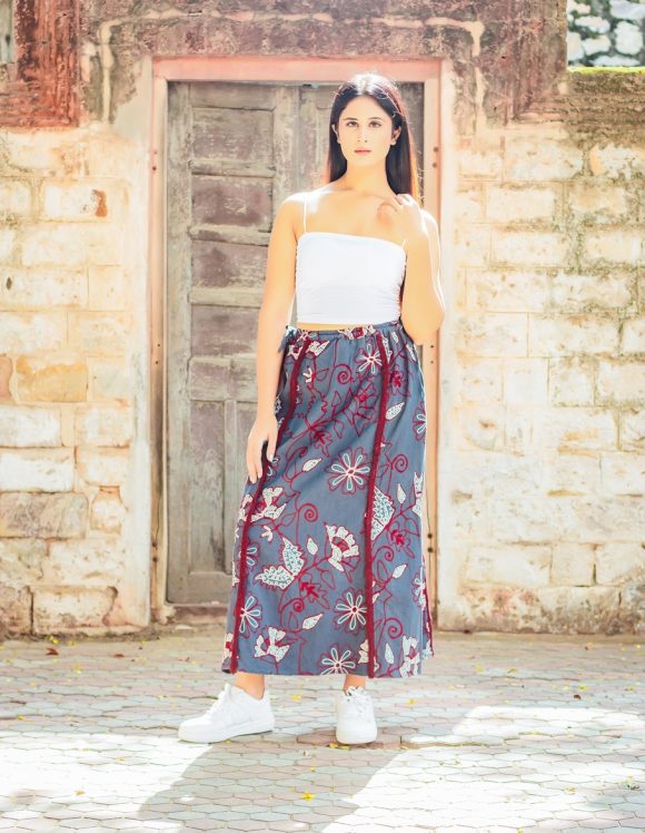Sweet Wonders Of The Winter Holiday Island Moroccan Influence Bohemian Skirt Featuring Colourful Embroidery And Retro Styled Draw stringed Waist With Faux Fur Detailing